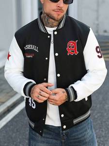 College Baseball <b>Jacket</b> for <b>Men</b> Two Tone Varsity Style Black Body <b>White</b> Sleeves Contrast Design Premium Quality Wholesale Vendor - Product Image 3