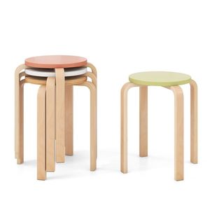 Set di 4 Sgabelli da Pranzo Impilabili in Legno Curvato Multicolore con Sedute Rotonde - Product Image 6