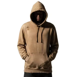 เสื้อฮู้ดดี้ทรงบ็อกซี่สำหรับผู้ชาย ผ้าฟลีซหนา 350 กรัม ทรงเข้ารูป แขนสั้นและกว้าง บุซับในป้องกันรอยยับ ผลิตจากผ้าฝ้ายผสม - Product Image 1