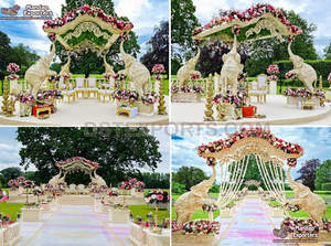 Statues d'éléphant de mariage traditionnelles pour allée Dec Statues d'éléphant doré pour décor de mariage Statues d'éléphant de mariage royal - Product Image 4