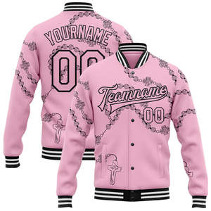 Custom Pink Varsity <b>Jacket</b> <b>Men</b> Plus Size Preppy Style Heat Transfer Printing <b>Letter</b> Pattern Turn-down Collar Regular Sleeve - Product Image 1