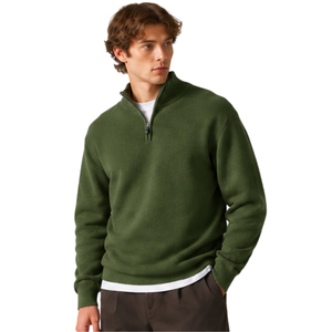 Men Green Quarter Zip <b>Jumper</b> Knitted Sweater Stand Collar Long Sleeve Pullover Casual Winter Warm Soft Knitwear Premium <b>Fit</b> - Product Image 1
