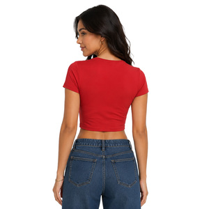 Crop top personnalisé avec découpe en forme de cœur, broderie en coton, marque privée, chemise pour femme, coupe ajustée, manches courtes, t-shirt bébé, streetwear de haute qualité - Product Image 2