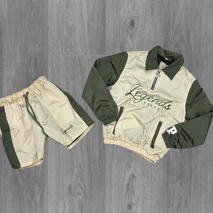 Conjunto Deportivo con Capucha Color Naranja y Diseño de Bloques de Color, Ropa Deportiva de Verano para Hombre, Chaqueta y Pantalones Cortos Ligeros de Poliéster - Product Image 4