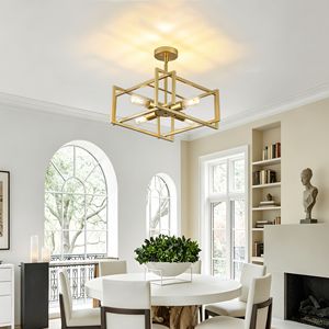 Lampadario a Soffitto Industriale Dorato a 4 Luci, Stile Rustico per Isola Cucina - Product Image 5