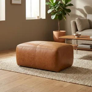 Pouf ottoman rond en cuir marron réglable, repose-pieds rembourré doux, tabouret de sol, siège moderne, décoration pour salon et chambre à coucher - Product Image 2