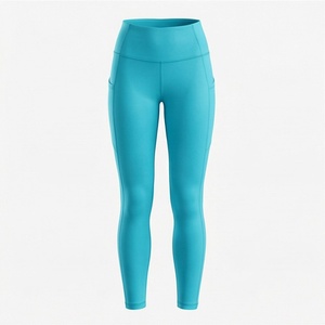 High Waist Full Length Yoga <b>Leggings</b> <b>With</b> <b>Pockets</b> Solid Color Seamless Spandex Nylon Pants - Product Image 1