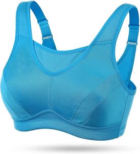 Blue High Support Sports Bra Women Workout Yoga Gym Bra <b>Top</b> Breathable <b>Mesh</b> Design - Product Image 1