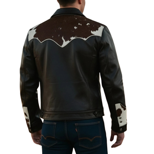 Chaqueta Bomber de Cuero Genuino con Parches de Piel de Vaca, Manga Larga, Cuello Alto, Cierre de Botón, Largo Regular, Estilo Otoñal, para Motocicleta - Product Image 4