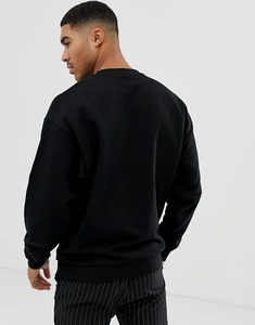 Sudadera de Cuello Redondo Extra Grande para Hombre, Color Negro Sólido, Tejido de Algodón, Estilo Casual, Corte Regular, Estilo Otoñal - Product Image 3