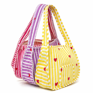 Sac à main en coton à imprimé cœur rayé, sac fourre-tout matelassé pour femmes, mini sac à bandoulière élégant, sac de transport écologique - Product Image 2