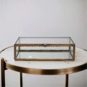 Luxury Vintage <b>Glass</b> Jewelry <b>Box</b> with Gold Metal Frame Floral Decorative Trinket Organizer Ring Necklace Storage <b>Box</b> Wedding - Product Image 4