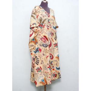 High Quality Custom Block Printing 100% Organic Cotton Sweet Natural Waist Maxi Length Summer Beach Women's Kaftan <b>Dress</b> - Product Image 3