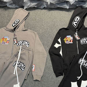 New Breathable Cotton/French Terry Flared Screen printed Applique Embroidery <b>Top</b> Notch Quality Street wear Tracksuit For Men - Product Image 4