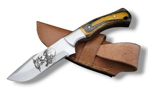 Couteau de Bushcraft artisanal en acier à haute teneur en carbone avec manche en bois Pakka et étui en cuir, vente en gros OEM, couteau à lame fixe pour l'extérieur - Product Image 1