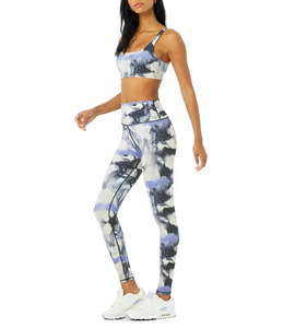 Meilleur ensemble de leggings de yoga à carreaux 2 pièces pour femmes, en Spandex/Nylon, anti-plis, vêtements de sport, shorts et leggings, tenue de fitness - Product Image 2