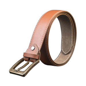 2026 Men's Dress Belt High Quality Genuine Leather Stylish Feather <b>Edge</b> Customized Logo Tan Color Handmade Formal Alloy Brand - Product Image 3