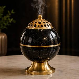 Brûleur d'encens en métal doré cannelé et marbre, vente en gros directe usine |   Parfums d'ambiance de luxe en gros - Product Image 2