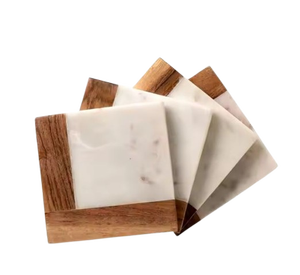 ที่รองแก้วกาแฟหินหินอ่อนและไม้ชุดที่รองแก้วไม้เครื่องครัวใหม่ขายดี4ชิ้นสำหรับบ้านและโรงแรม - Product Image 2