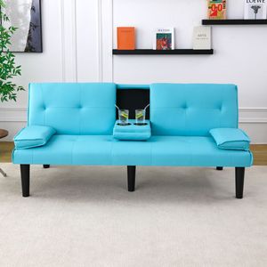 Divano Letto Multifunzionale in PVC Blu da 67 Pollici con Portabicchieri Pieghevole, Estremamente Pratico da Trasformare in Letto - Product Image 3