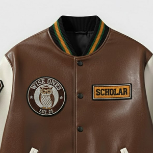 Chaquetas Varsity con Cuello Alto para Hombre al por Mayor, Chaquetas Varsity de Cuero Teñido Liso en Grandes Cantidades a Precio Económico - Product Image 3