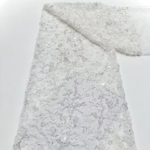 Tela de Encaje con Cuentas de Guipur, Bordado con Lentejuelas, Perlas, Chifón, Flores 3D, Aso Ebi para Bodas Africanas - Product Image 1