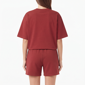 Ensemble de t-shirt et short pour femmes, de haute qualité, 100% coton, personnalisé, logo imprimé, ensemble 2 pièces surdimensionné - Product Image 6