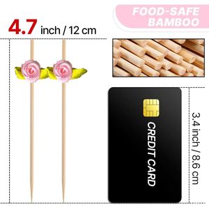 100 Pezzi Stuzzicadenti in Bambù da 4,7 Pollici, Spiedini Decorativi per Antipasti, Stuzzicadenti a Forma di Rosa Rosa per Cibo, Bevande e Frutta - Product Image 2