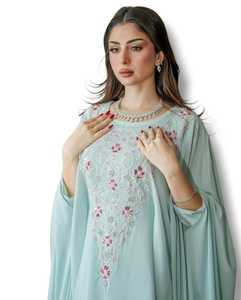 Robe Abaya de Mariage Longue pour Femme, Modèle Awais House, en Polyester Brodé, Col Cœur, Manches Longues, Style Islamique Pudique - Product Image 2