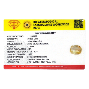 พลอยแซฟไฟร์สีเหลืองทรงรี 3 กะรัต สำหรับเครื่องประดับชั้นดี - Product Image 4
