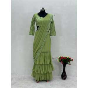 Prêt-à-porter Belle robe de soirée élégante Lehenga avec détail à volants - Product Image 2