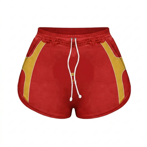 Shorts en molleton de coton et polyester, tissu gris doux, logo personnalisé noir, impression sérigraphique, broderie. Shorts pour femmes. - Product Image 4