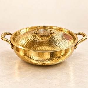 Pure Brass Kadahi With Dual Handles Hammered Finish Vintage Style Cookware <b>Pot</b> With Lid For Stovetop <b>Cooking</b> Kadahi - Product Image 1