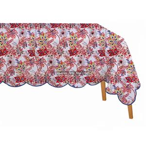 Nuevo Producto en Tendencia 2026: Mantel Rectangular con Borde Festoneado, Estampado Floral Indio a Mano, Tela de Algodón - Product Image 3