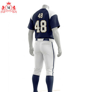 Ensemble uniforme de baseball pour homme, maillot bleu marine avec bordure blanche et pantalon blanc, matière polyester respirante pour adultes - Product Image 3
