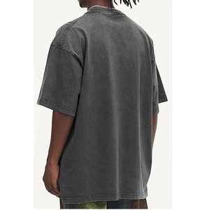 Camiseta de Algodón Lavado Oversize para Hombre, Manga Corta, Cuello Redondo, Color Liso, Estilo Casual, Largo Regular, Tejido de Punto Jersey, Diseño Liso - Product Image 4