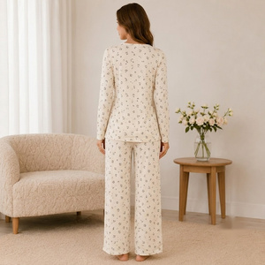 Conjunto de Pijama de Maternidad con Cuello en V y Manga Larga, Estampado Floral, Algodón Transpirable, Ropa Casual de Primavera para Mujer - Product Image 2