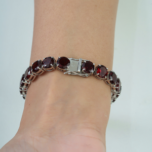 8 mm Round Cut Natural <b>Garnet</b> January Birthstone 925 Sterling Silver Statement Tennis <b>Bracelet</b> For Women's - Product Image 4