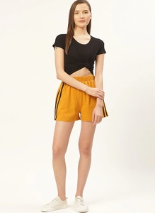 Falda pantalón a rayas amarillas para mujer, cintura elástica, informal, de punto, transpirable, con bolsillos, corte regular - Product Image 3