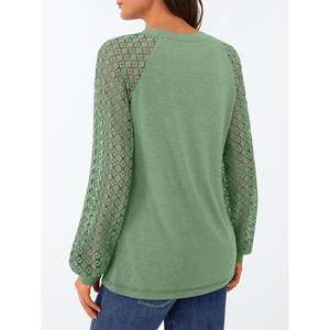 2025 femmes à manches longues col rond Blouses automne mode 2025 à la mode tenues amples XL taille dentelle affaires décontracté habillé hauts - Product Image 2