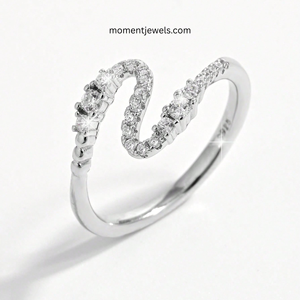 925 Sterling <b>Silver</b> <b>Wave</b> <b>Ring</b> for Women Platinum Plated Zircon Inlay Minimalist Ocean Style Beach Jewelry 1g - Product Image 3