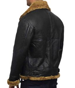 Veste en cuir pour homme, fabrication OEM personnalisée, 100% cuir véritable, style décontracté populaire, peau d'agneau, col en fourrure, poids lourd, coupe-vent - Product Image 4