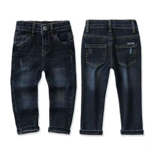 Pantalon en jean extensible de haute qualité pour garçons, style décontracté, coupe droite, taille mi-haute, délavé, blanc, pour tout-petits et enfants - Product Image 4