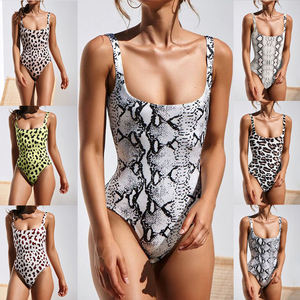 Maillot de bain une pièce dos nu imprimé léopard pour femme, extensible, en Spandex et Polyester, style bandeau, coupe classique, devant uni - Product Image 1