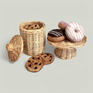 Ensemble de service en rotin tressé à la main pour enfants, jouet de simulation de cuisine miniature, jouets d'appareils de cuisine miniatures - Product Image 1