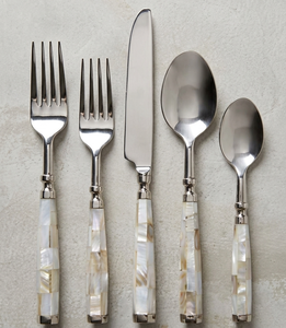 Ensemble de couverts en acier inoxydable poli miroir, manche MOP, style vintage, pour service de table, qualité alimentaire 304, réutilisable - Product Image 2