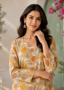Top-Demanded Long Women's Cotton Rayon Kurti Trendy Floral Printed for <b>Work</b> or Parties Worldwide Supply Available - Product Image 2