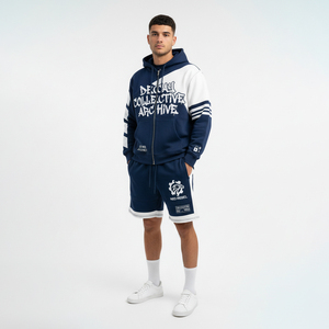DECCAU COLLECTIVE ARCHIVE Men's Hoodie & Sweatpants <b>Set</b> Color Blocking Streetwear Zip Front FRENCH TERRY Autumn Wear - Product Image 2