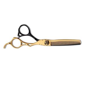 Tijeras de entresacar doradas con mango negro para peluquería, para diestros, hoja de acero inoxidable, mango largo - Product Image 2