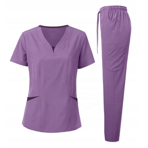 Ensembles de blouses médicales unisexes à col montant, manches courtes, en tissu tricoté coton-polyester, respirants, confortables, personnalisables pour hôpital - Product Image 5